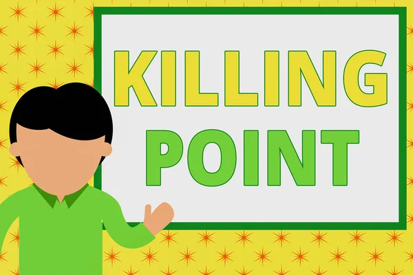 Scrittura di testi a mano Killing Point. Concetto che significa Phase End Review Stage Gate Valutazione del progetto No Go Young man standing in front whiteboard indicando il progetto. foto Arte . — Foto Stock