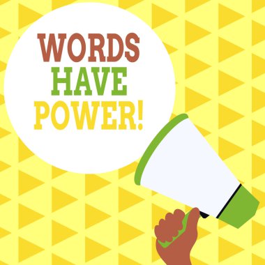 El yazısı metin yazma Kelimeler Güç var. Onlar zarar iyileşmek ya da birisi zarar vermek için yeteneği ne kadar kavram anlamı El Loudhailer Boş Yuvarlak Konuşma Metin Balon Duyuru Yeni holding.