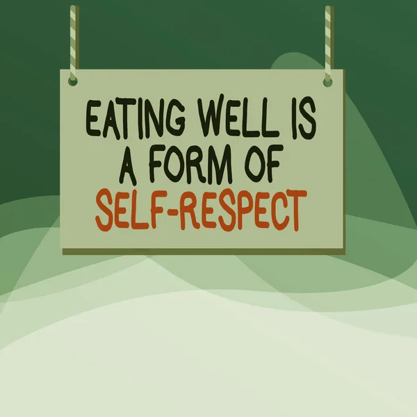 Writing note showing Eating Well Is A Form Of Self Respect. Business photo showcasing a quote of promoting healthy lifestyle Wooden board wood empty frame fixed colorful striped string.