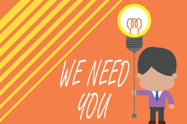 Word yazma metni Size İhtiyacımız Var. İş konsepti için atama görevi veya yükümlülüğü ihtiyaçlarını karşılamak için daimi adam kravat tutma fiş soket ampul fikri bağlamak için. Başlangıç.