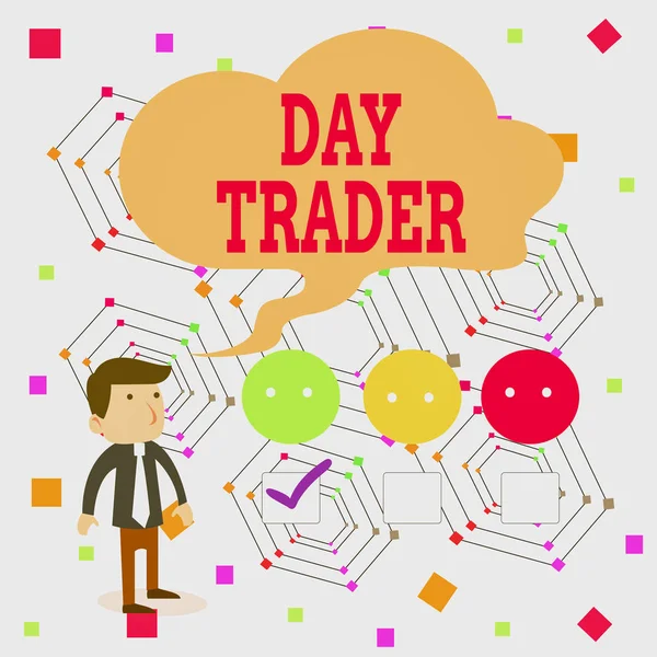 Manuscrito texto Day Trader. Conceito significado A demonstrando que comprar e vender instrumento financeiro dentro do dia White Male Questionnaire Survey Choice Checklist Satisfação Green Tick . — Fotografia de Stock