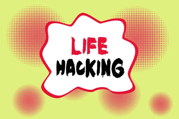Text sign showing Life Hacking. Conceptual photo Simple and clever techniques in accomplishing task easily Halftone circles vanishing. Abstract seamless round pattern. Gradient.
