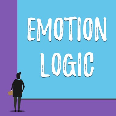 Duygu Mantığını gösteren kavramsal el yazısı. İş fotoğraf Showcasing Kalp veya Beyin Soul veya Zeka Confusion Eşit Denge Geri görünüm genç kadın boş büyük dikdörtgen izliyor.