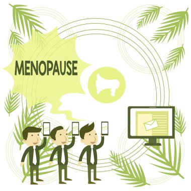 Menopozu gösteren bir metin işareti. Peranalysisent bırakma veya adet döngüsü Sms E-posta Pazarlama Medya İzleyici Attraction Kişisel Bilgisayar Hoparlör sonu Kavramsal fotoğraf Dönemi.