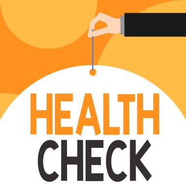 Sağlık Kontrolü'ni gösteren metin işareti. Kavramsal fotoğraf Tıbbi Muayene Sağlık ve genel devlet Denetim Erkek el kol iğne büyük yarı boş balon geometrik arka plan delme.