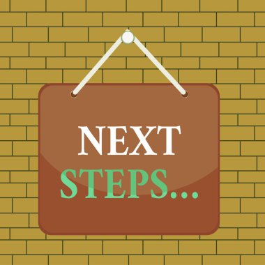 Sonraki Adımları gösteren metin işareti . Geçerli bir planlama Renkli not hatırlatma boş tahta boş alan arka plan dikdörtgen eklemek sonra yapılacak sürecin kavramsal fotoğraf numper.