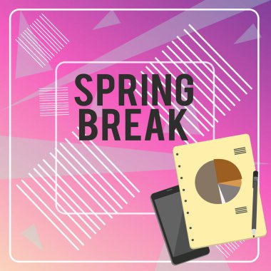 Bahar Tatili'ni gösteren kavramsal el yazısı. Bahar Düzeni Smartphone Off Ballpoint Not Defteri İş Pasta Grafik sırasında okul ve üniversitelerde İş fotoğraf metin Tatil dönemi.