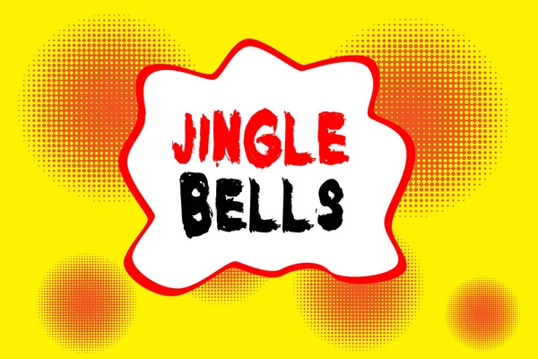 Text sign showing Jingle Bells. Conceptual photo Most famous traditional Christmas song all over the world Halftone circles vanishing. Abstract seamless round pattern. Gradient.