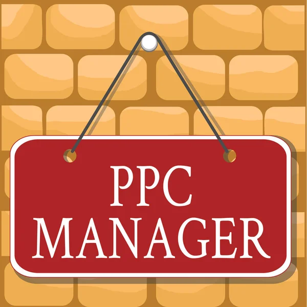 Handschrift tekst PPC manager. Concept wat betekent dat adverteerders kosten betalen telkens wanneer een van hun advertenties wordt geklikt gekleurde Memo herinnering leeg bord lege ruimte Bevestig de achtergrond rechthoek. — Stockfoto