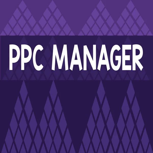 Schrijfnotitie met Ppc Manager. Zakelijke foto presentatie die adverteerders betalen vergoeding elke keer dat een van hun advertenties wordt geklikt Verschillende maten van geometrische vorm driehoek Bunting op raster patroon. — Stockfoto