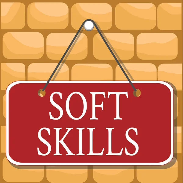 Handwriting text Soft Skills. Concept meaning demonstratingal attribute enable interact effectively with other showing Colored memo reminder empty board blank space attach background rectangle. — Stock Photo, Image