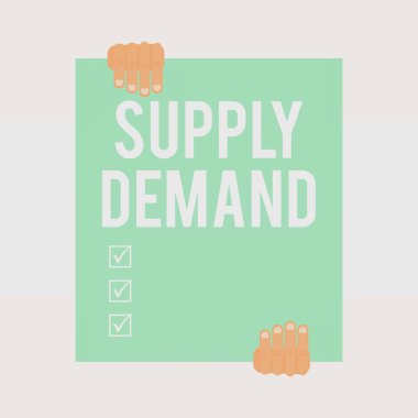 Supply Deanalysisd'i gösteren not yazma. Mevcut tutarlar arasındaki ilişki vitrine ve geometrik arka plan aşağı büyük boş dikdörtgen tutan iki el istedim.