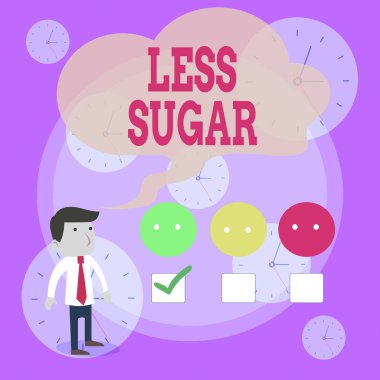 Daha Az Şeker'i gösteren bir not yazıyorum. Beyaz Anket Anket Seçimi Memnuniyeti Yeşil Kene yemek herhangi bir yiyecek veya içecek tatlılık Düşük hacimli vitrine.