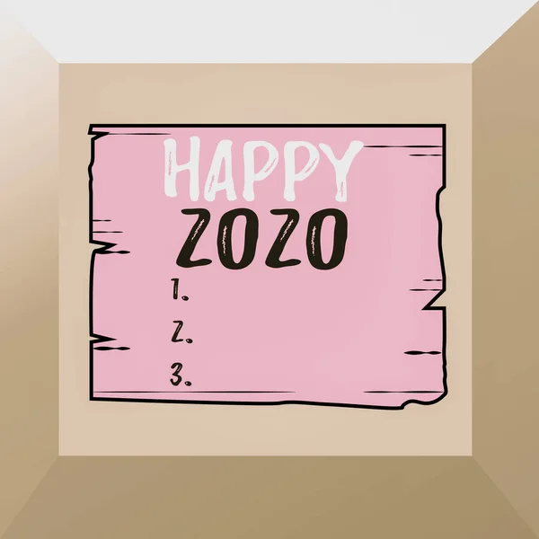 Εννοιολογική γραφή με χέρι που δείχνει Happy 2020. Επαγγελματική φωτογραφία προβολή ώρα ή ημέρα κατά την οποία ένα νέο ημερολογιακό έτος αρχίζει από τώρα ξύλινες σανίδες σανίδα αυλακώσεις ξύλινο πάνελ ξύλινη ξυλεία. — Φωτογραφία Αρχείου