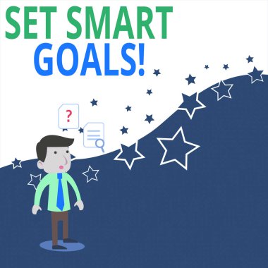 Set Smart Goals'ı gösteren kavramsal el yazısı. Fikirlerinizi netleştirmek için iş fotoğraf vitrin listesi odak çabaları akıllıca zaman genç erkek işadamı İşçi Arama Sorun Çözümü kullanın.