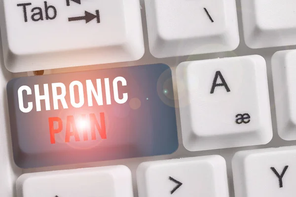 Handwriting text Chronic Pain. Concept meaning pain that is ongoing and usually lasts longer than six months White pc keyboard with empty note paper above white background key copy space.