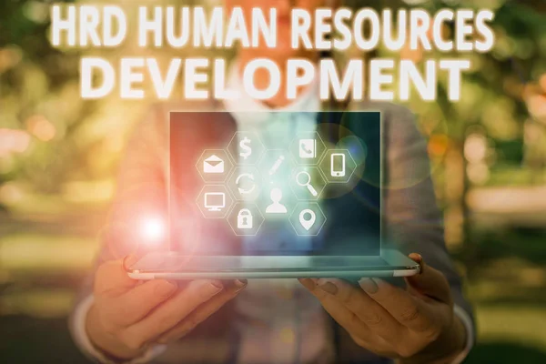 Writing note showing Hrd Huanalysis Resources Development. Business photo showcasing helping employees develop demonstratingal skills. — Stock Photo, Image