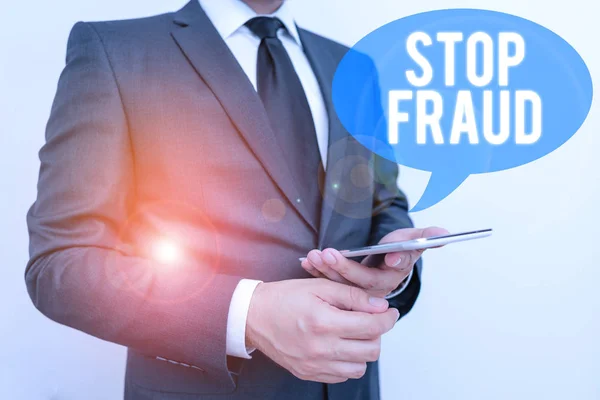 Menulis catatan tentang Stop Fraud. Foto bisnis yang menampilkan saran kampanye menunjukkan untuk mengawasi transaksi uang yang lebih besar . — Stok Foto