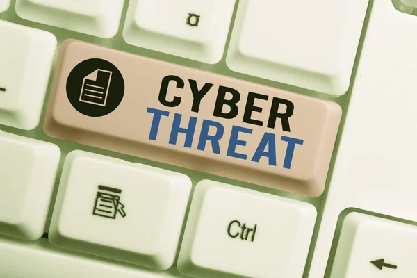 Word writing text Cyber Threat. Business concept for has a potential to cause serious harm to a computer system White pc keyboard with empty note paper above white background key copy space.