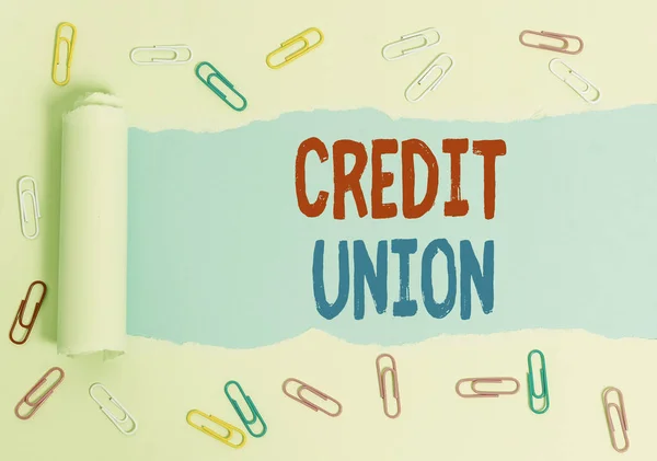 Text sign showing Credit Union. Conceptual photo cooperative association that makes small loans to members.