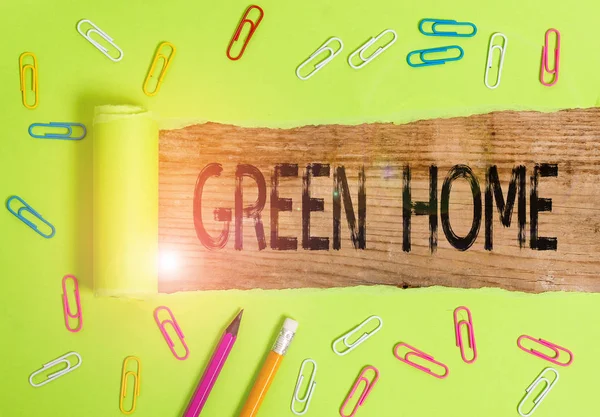 Conceptuele hand schrijven weergegeven groen huis. Zakelijke foto tekst een gebied gevuld met planten en bomen waar u ontspannen. — Stockfoto