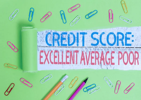 Conceptual hand writing showing Credit Score Excellent Average Poor. Business photo text Level of creditworthness Rating Report.