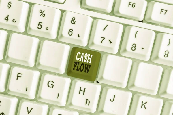 Word writing text Cash Flow. Business concept for Movement of the money in and out affecting the liquidity White pc keyboard with empty note paper above white background key copy space. — Stock Photo, Image