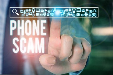 Telefon Dolandırıcılığı'nı gösteren kavramsal el yazısı. İş fotoğraf metin ürün veya hizmet Telesales Kadın sunum akıllı cihaz sunan iş elbisesi giymek tanıtmak için istenmeyen aramalar alıyorum.
