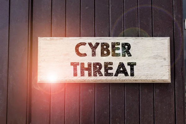 Writing note showing Cyber Threat. Business photo showcasing has a potential to cause serious harm to a computer system Empty white board for advertising. White space for text adding. — Stock Photo, Image