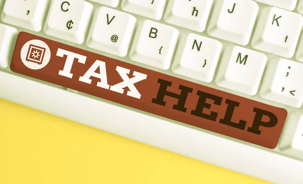 Handwriting text Tax Help. Concept meaning Assistance from the compulsory contribution to the state revenue White pc keyboard with empty note paper above white background key copy space. — Stock Photo, Image