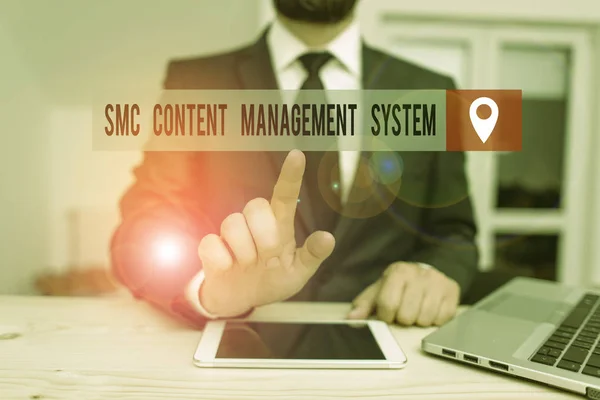 Handschrift Text Schreiben smc Content Management System. Konzept bedeutet analysisgae Erstellung und Modifizierung von Posts. — Stockfoto