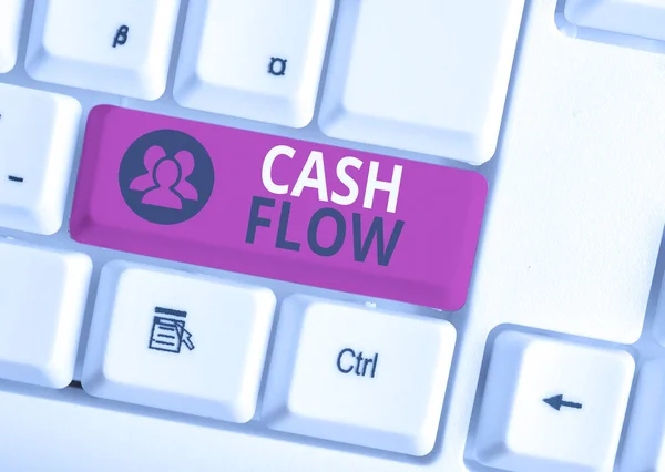 Handwriting text Cash Flow. Concept meaning Movement of the money in and out affecting the liquidity White pc keyboard with empty note paper above white background key copy space. — Stock Photo, Image