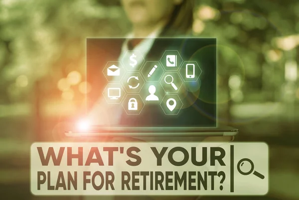 Textová značka ukazující, jaký je váš plán na odchod do důchodu. Konceptuální foto Spořitelny Pension Starší důchodci. — Stock fotografie