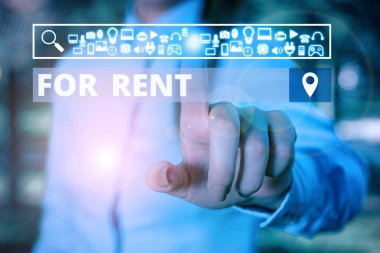 Kiralık Kelime Yazma Metni. İş konsepti, geçici olarak satın almak için kullanılabilir mülk yaptığınızda akıllı aygıt kullanılarak sunum sunumu için resmi iş elbisesi giyin.