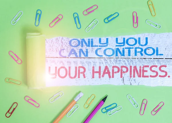 Tulisan tangan konseptual menunjukkan Hanya Anda yang dapat mengendalikan kebahagiaan Anda. Teks foto bisnis Inspirasi pribadi Selfmotivasi . — Stok Foto