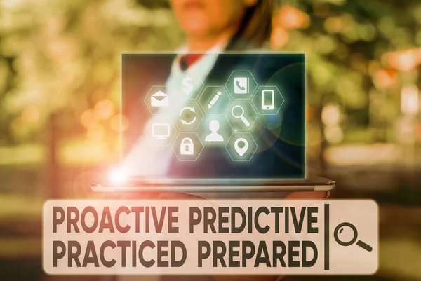Textzeichen, die proaktive Vorhersage üben vorbereitet. Konzeptionelle Strategien zur Fotovorbereitung. — Stockfoto