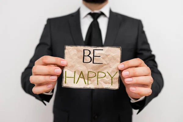 Scrivere una nota che mostra Be Happy. Business foto in mostra dal vivo ogni momento come l'ultimo amore la tua vita lavoro famiglia . — Foto Stock