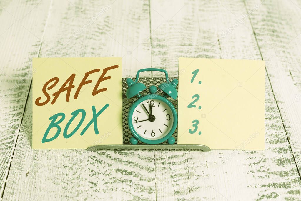 Handwriting text writing Safe Box. Concept meaning A small structure where you can keep important or valuable things.