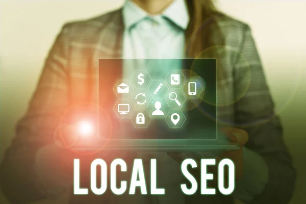 Ecriture conceptuelle montrant Local Seo. Présentation de photos d'affaires C'est un moyen efficace de commercialiser votre entreprise en ligne . — Photo