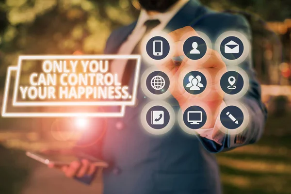Text sign showing Only You Can Control Your Happiness. Conceptual photo Personal Selfmotivation inspiration. — 스톡 사진