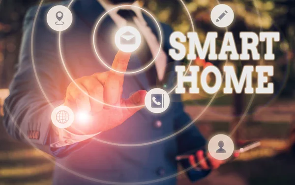 Schreiben Notiz zeigt Smart Home. Business-Foto präsentiert Automatisierungssystem Steuerung Beleuchtung Klima-Entertainment-Systeme. — Stockfoto