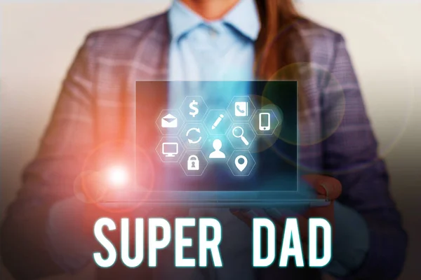 Conceptual hand writing showing Super Dad. Business photo showcasing Children idol and super hero an inspiration to look upon to. — Stock Photo, Image