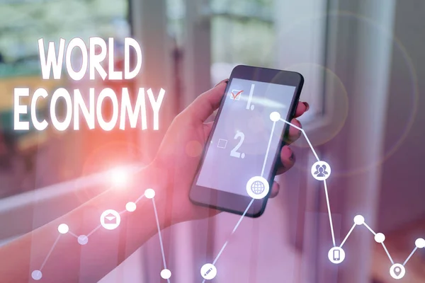 Handwriting text writing World Economy. Concept meaning Global Worldwide International markets trade money exchange. — Stock Photo, Image