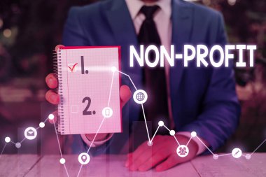 Kâr amacı gütmeyen kelime yazma metni. Sahipleri için kar etmeyen organizasyon tipi için iş kavramı.