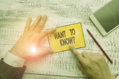 Kelime yazma metni Soruyu Bilmek İstiyor. Bilgi Talep Etmek için İş Konsepti Mucize Gerekli Bilgiyi Sormak.