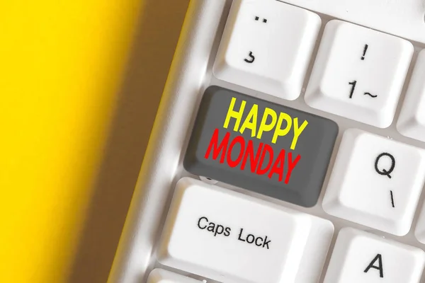Word writing text Happy Monday. Business concept for telling that demonstrating order to wish him great new work week White pc keyboard with empty note paper above white background key copy space. — Stock Photo, Image