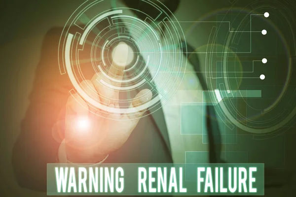 신부전을 경고하는 글씨쓰기. 개념적 의미는 과잉 낭비 급성 신장 기능 이상을 필터링 하지 않는 것을 의미 합니다. 남성 남성은. — 스톡 사진