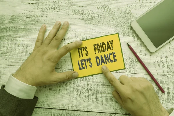 Word writing text It S Friday Let S Dance. Business concept for Celebrate starting the weekend Go party Disco Music.