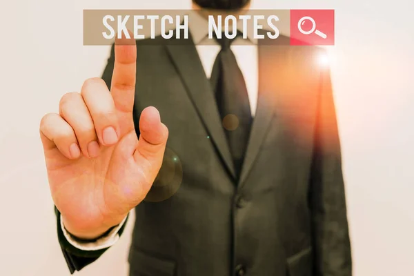 Текст от руки Sketch Notes. Концепция, означающая визуальное замещение Комбинация заметок и рисования . — стоковое фото