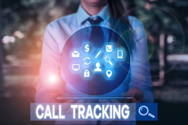 Writing note showing Call Tracking. Business photo showcasing Organic search engine Digital advertising Conversion indicator. — Stock Photo, Image